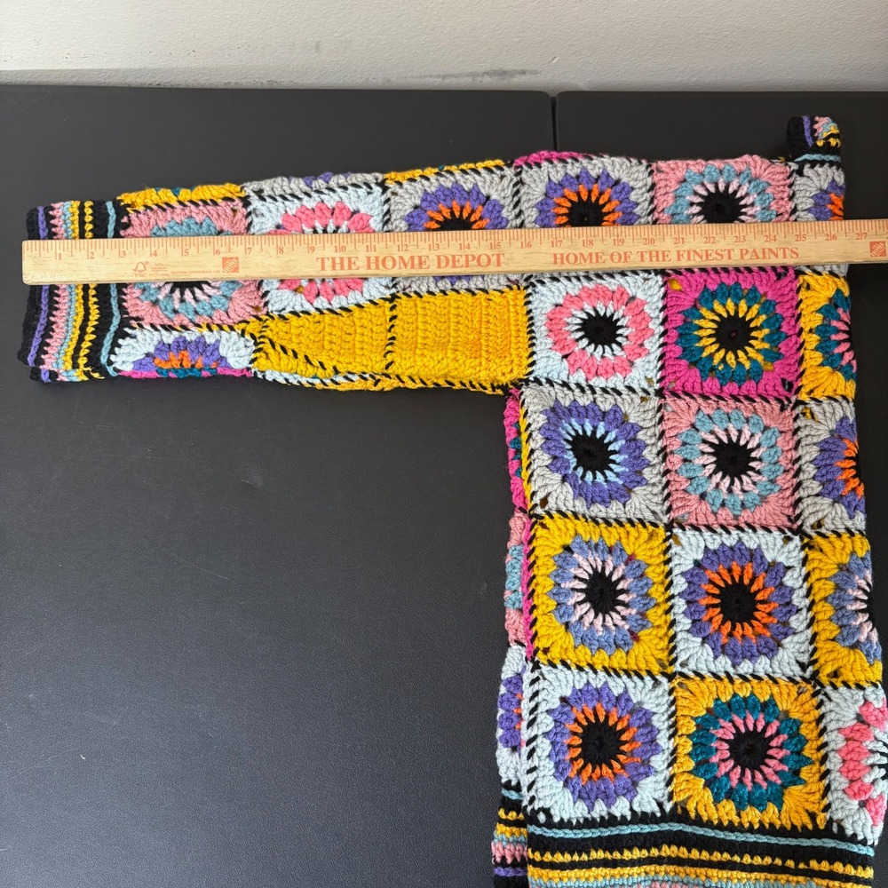 Handmade Crochet Granny Square Open Cardigan Sweater Rainbow Sunburst Size L - Picture 5 of 9